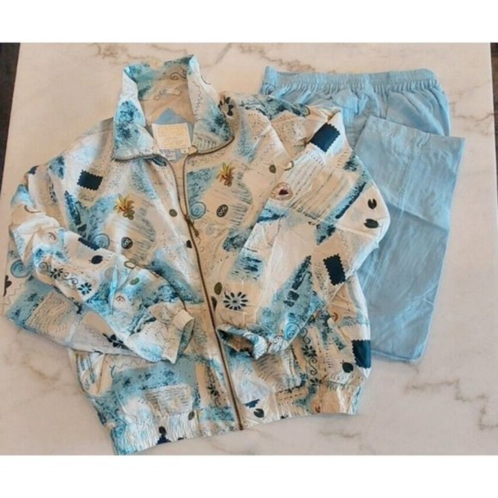 VTG 100% Silk East West Women's Small Track Suit Windbreaker Jacket‎ Pants
